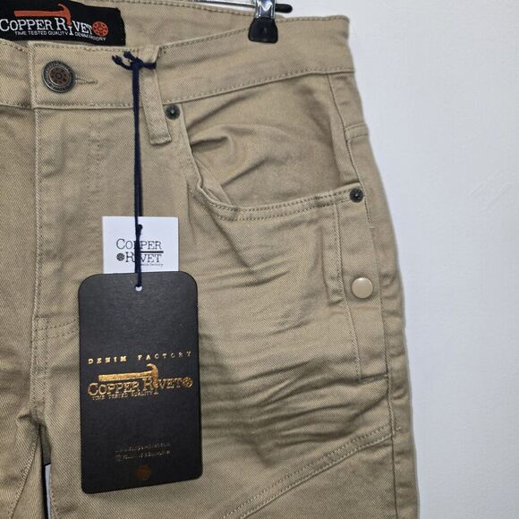 Copper Rivet Khaki Distressed Slim Fit Men's Ripped Jeans Size 34 x 34 (C26) - Picture 5 of 9